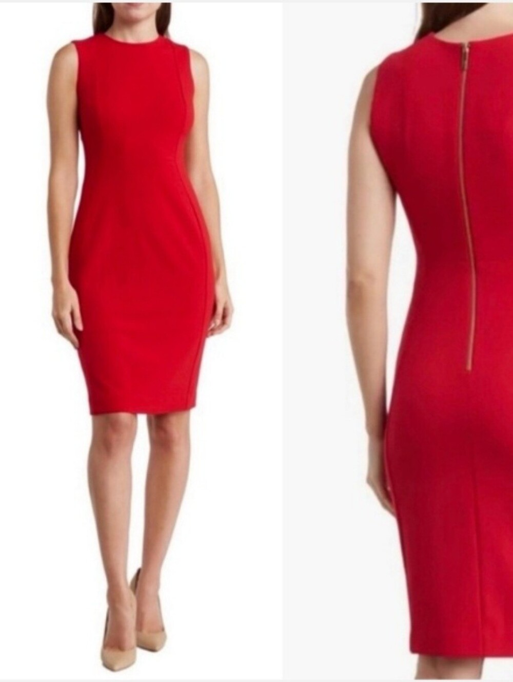 Calvin Klein Red Sleeveless Sheath Dress with Back Zip